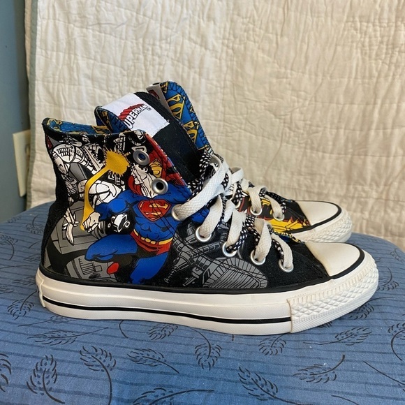 Converse X DC comics Superman double laced high top sneakers women’s 6 - Picture 1 of 8